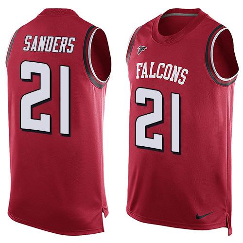 Nike Falcons #21 Deion Sanders Red Team Color Men's Stitched NFL Limited Tank Top Jersey - Click Image to Close